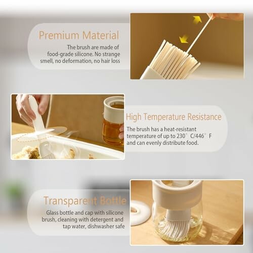 Silicone brush with premium material, high temperature resistance, and transparent bottle.