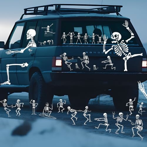Car with skeleton decals in various poses