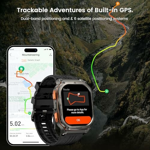 Smartwatch with GPS navigation feature displayed on a mountain trail map.