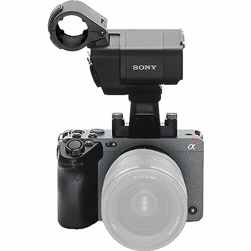 Sony FX3 camera with attached microphone