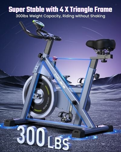 Exercise bike with stable frame and 300 lbs weight capacity