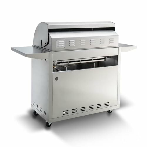 Stainless steel outdoor grill with shelves