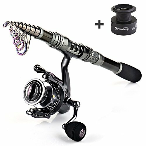 Telescopic fishing rod with reel and spare spool.