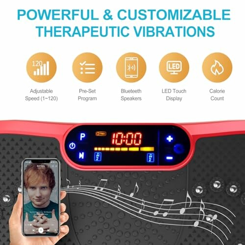 Therapeutic vibration device with customizable features and music integration.
