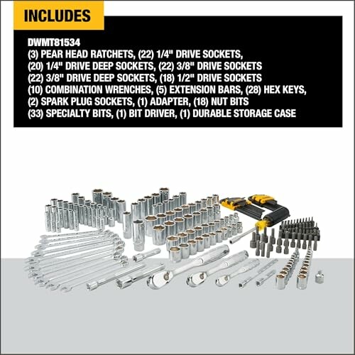 Comprehensive tool set with sockets, ratchets, and accessories.