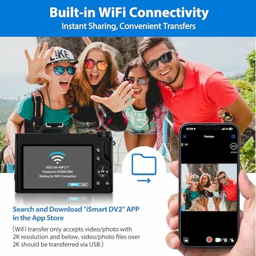 Group photo transfer from camera to phone using built-in WiFi.
